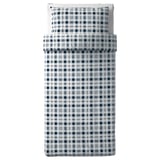 SPIKVALLMO Duvet cover and pillowcase, white blue/check, 150x200/50x80 cm