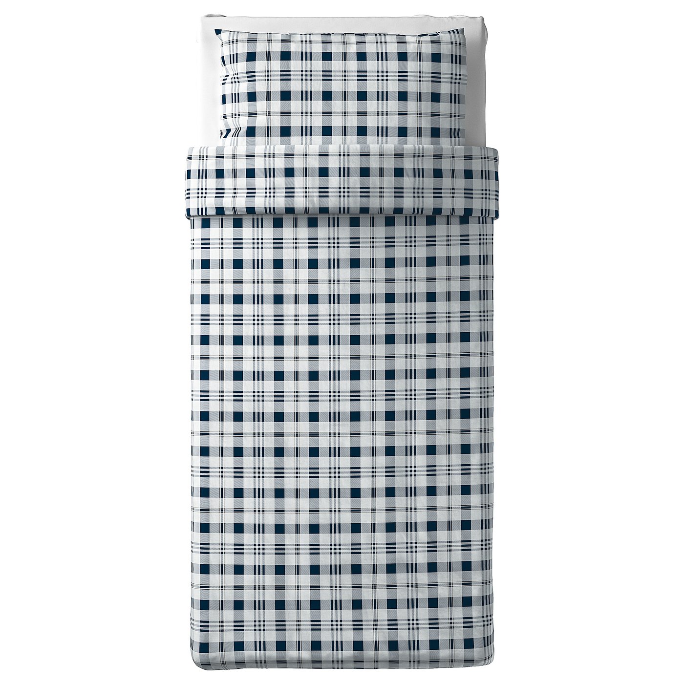 SPIKVALLMO Duvet cover and pillowcase, white blue/check, 150x200/50x80