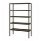 A dark wood STOCKHOLM 2025 shelving unit with five wide shelves. Its minimalist design adjustable feet for stability on uneven floors.