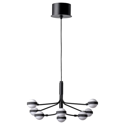 STORSLINGA modern chandelier, black, 8 spherical lights.