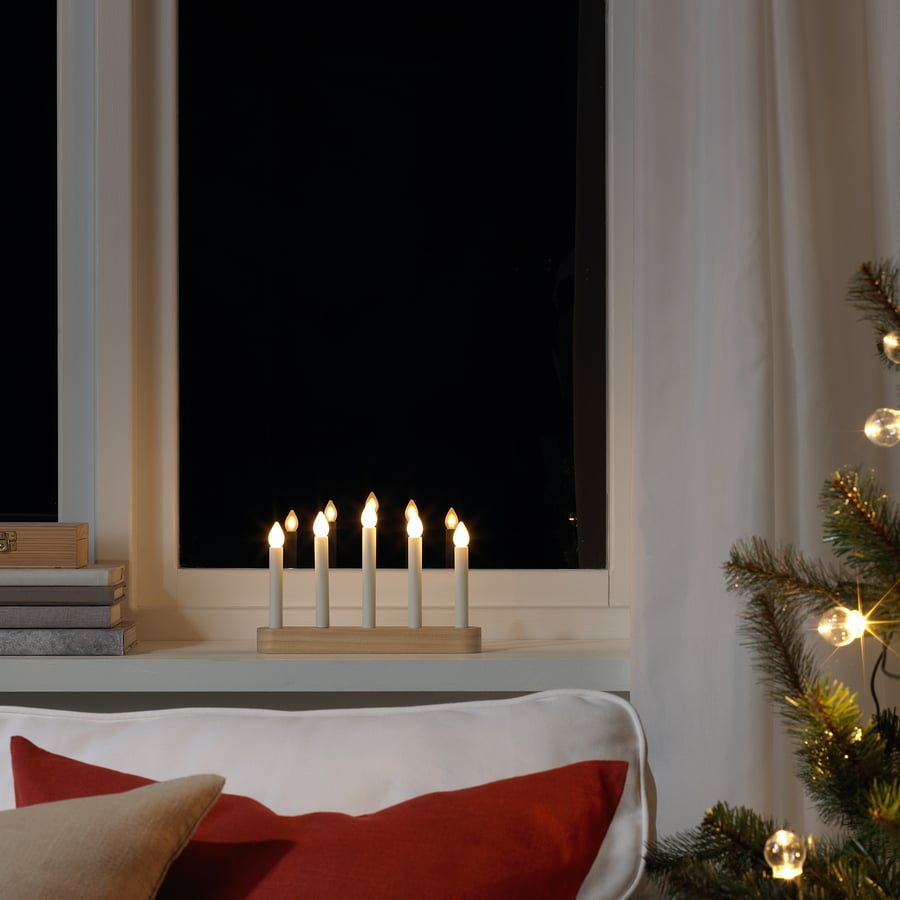 STRÅLA LED 5armed candelabra batteryoperated/pine IKEA