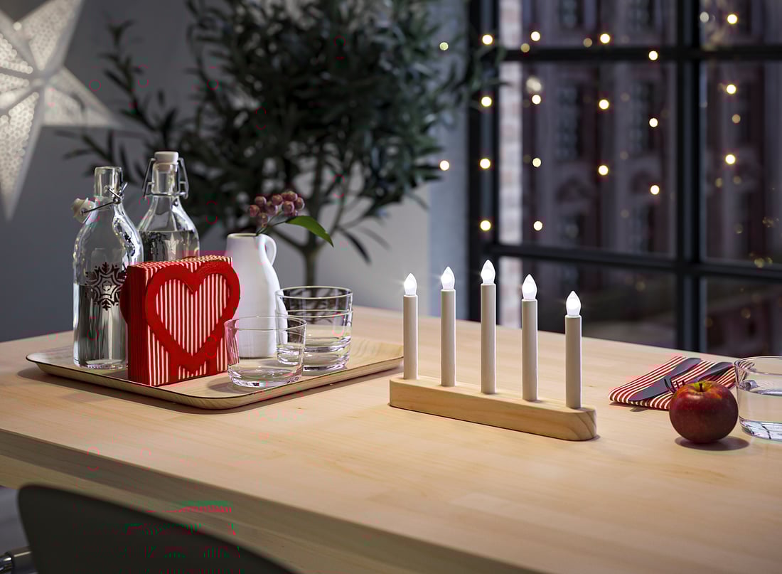 STRÅLA LED 5armed candelabra batteryoperated/pine IKEA