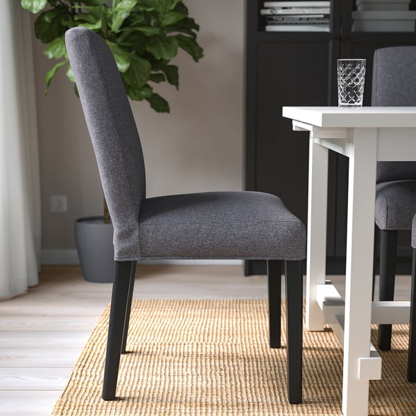 STRANDTORP / BERGMUND Table and 6 chairs, brown/Gunnared medium grey, 150/205/260 cm