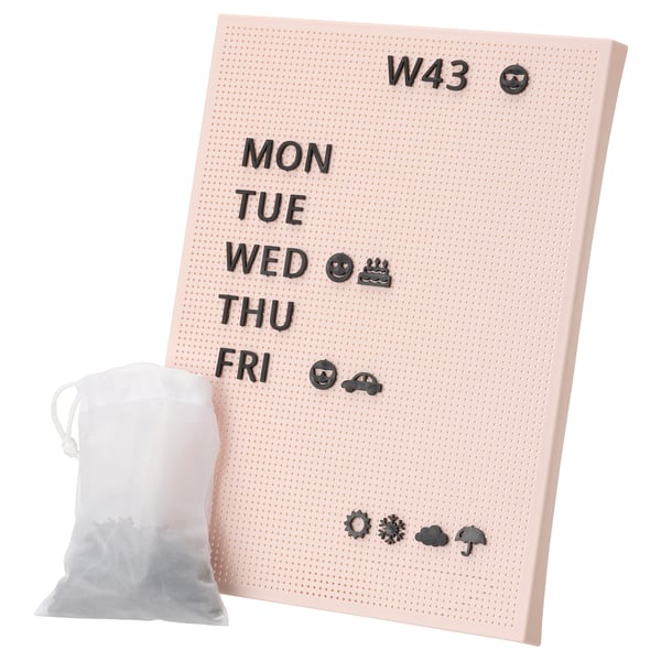 SVENSÅS Pegboard with letters, pink, 30x40 cm