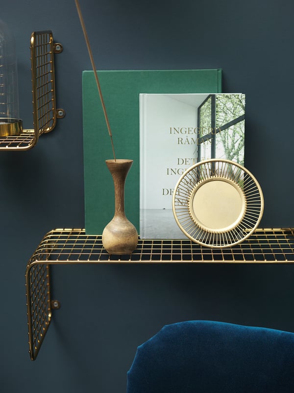 SVENSHULT Wall shelf, gold-colour, 60x20 cm