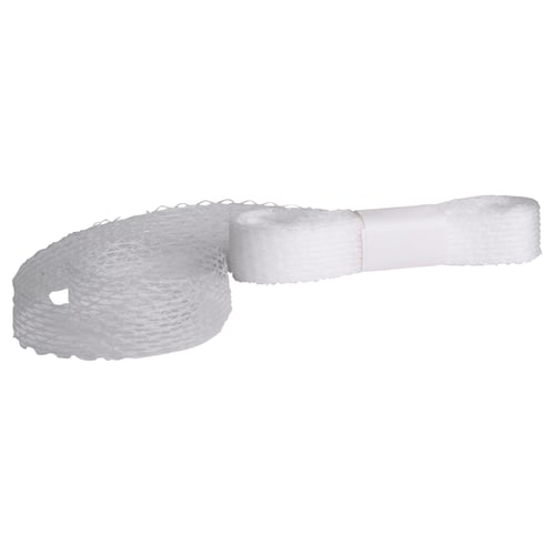 White nylon no-sew fabric hem tool, s-shape.