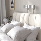 TÄLLÅSEN Upholstered bed frame with mattress, Kulsta light beige/Vesteröy extra firm, 180x200 cm