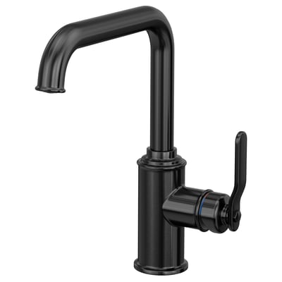 Black TAKSJÖN kitchen tap, sleek modern design, stainless steel and zinc, curved spout.