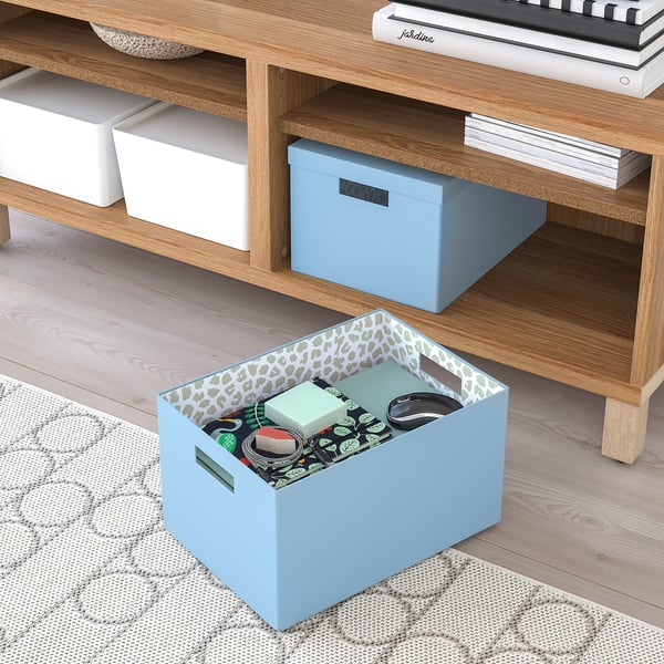 TJENA Storage box with lid, blue, 25x35x20 cm