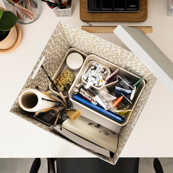 TJENA Storage box with lid, blue, 32x35x32 cm