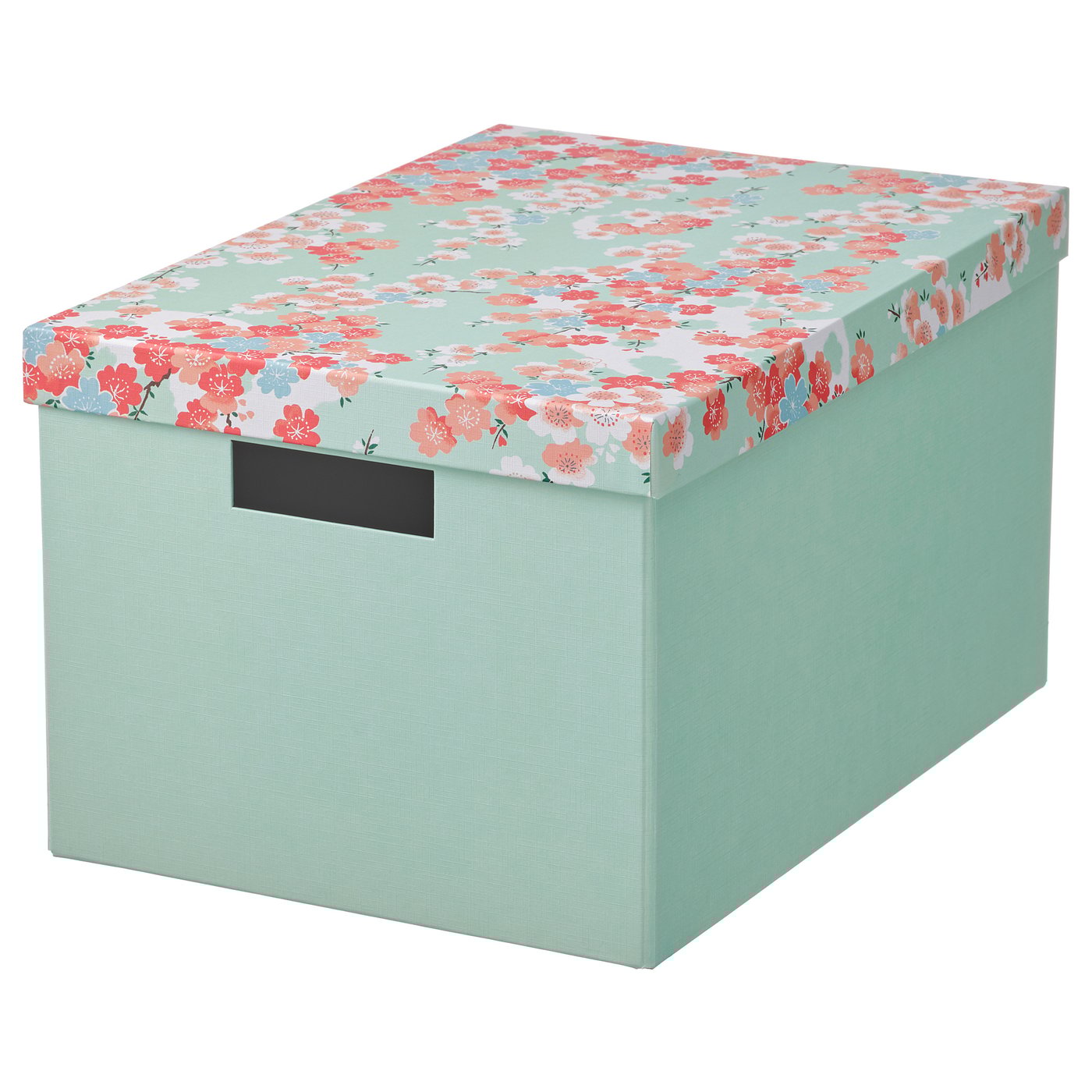 TJENA Storage box with lid, flower/light green, 25x35x20 cm IKEA