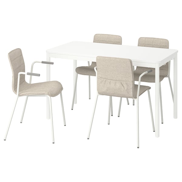 TOMMARYD / LÄKTARE Conference table and chairs, white/light beige, 130x70 cm