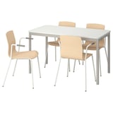TOMMARYD / LÄKTARE Conference table and chairs, white light grey/birch veneer, 130x70 cm