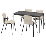 TOMMARYD / LÄKTARE Conference table and chairs, white stained oak veneer/anthracite light beige, 130x70 cm