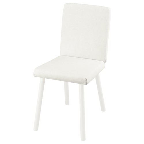 A white TONSTAD chair with a padded seat and back, featuring a sleek and modern design with wooden legs.