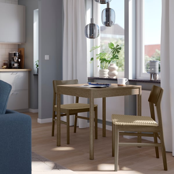 TONSTAD / SKANSNÄS Table and 2 chairs, brown stained oak veneer/brown beech, 80/120x70 cm