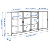 TONSTAD Storage combination w sliding doors, off-white/clear glass, 282x37x116 cm