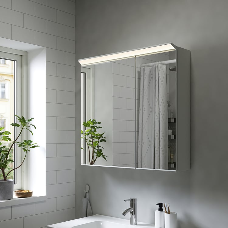 TREASJÖN mirror cab 2 door/built-in lighting, 80x17x75 cm - IKEA Malaysia
