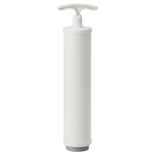 A white manual vacuum pump by TRICKEN, cylindrical with a t-handle on top.