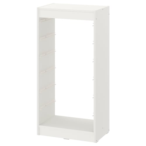 A white TROFAST storage frame, minimalist design, ideal for kids items.