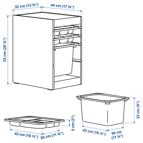Illustration with measurements for the product: TROFAST.
