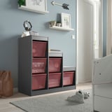 TROFAST Storage combination with boxes, grey/light red, 99x44x95 cm