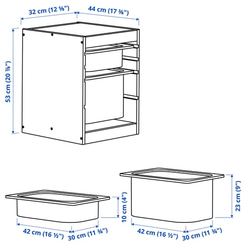 Illustration with measurements for the product: TROFAST.