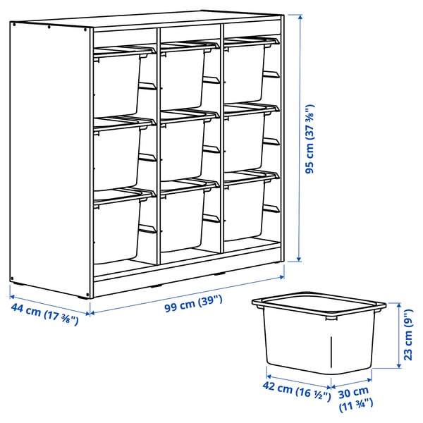 TROFAST Storage combination with boxes, room divider/white bright green, 99x44x95 cm