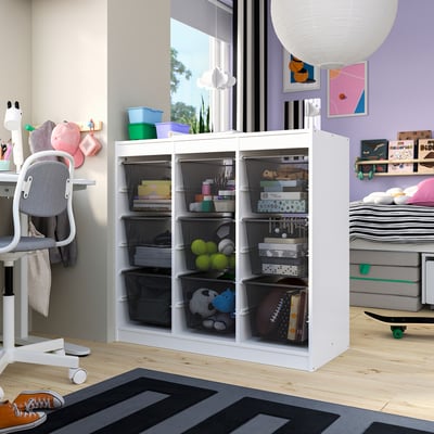 TROFAST Storage combination with boxes, room divider/white dark grey, 99x44x95 cm