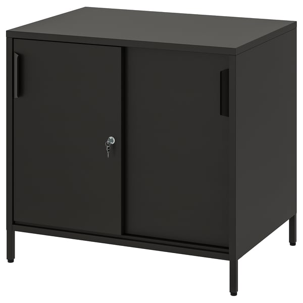 TROTTEN Cabinet with sliding doors, anthracite, 80x55x75 cm