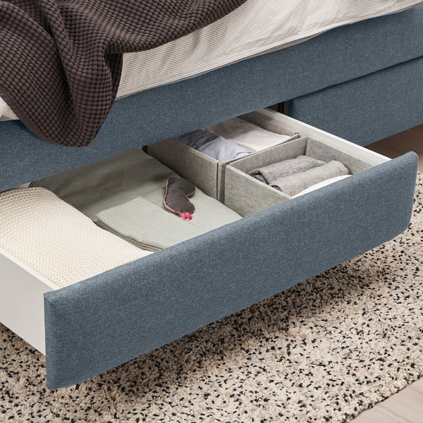 TUFJORD Upholstered storage bed, Gunnared blue, 180x200 cm
