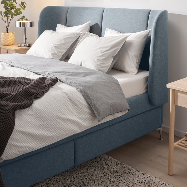 TUFJORD Upholstered storage bed, Gunnared blue, 180x200 cm
