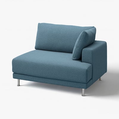 Blue UPPÅKRA sofa. Modern design with soft cushions, chrome legs.