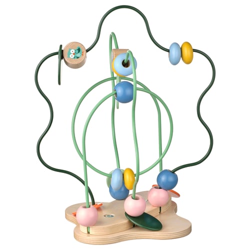 Colourful wooden tree toy with beads and wires.