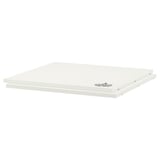 UTRUSTA white shelves, made of melamine, rectangular and sturdy, designed for easy cleaning and durability.