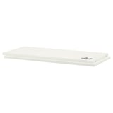 Image description: the product is UTRUSTA white shelf made of melamine, rectangular shape with sturdy edges, stackable design, and 18mm thickness.