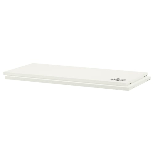 Image description: the product is UTRUSTA white shelf made of melamine, rectangular shape with sturdy edges, stackable design, and 18mm thickness.