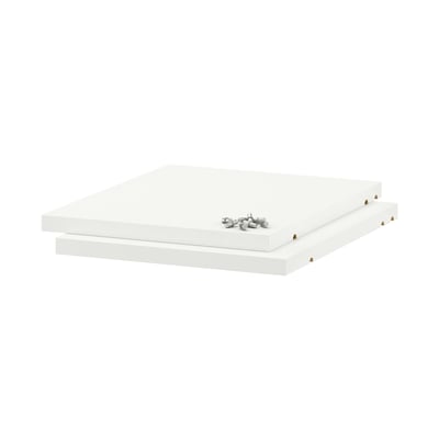 Two ikea UTRUSTA shelves, white melamine, 18mm thick, stack/mount with screws.