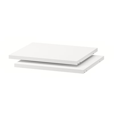 Image shows two white UTRUSTA shelves, rectangular, made of melamine with a smooth finish.