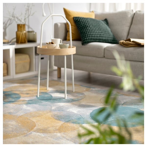 UTTAG Rug, low pile, circle pattern/light beige, 160x230 cm