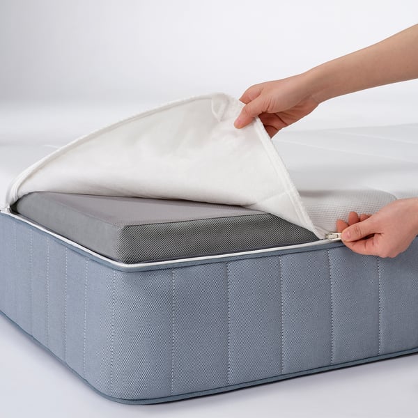 VALLBERGET Pocket sprung mattress, with coir super firm/light blue, 90x200 cm