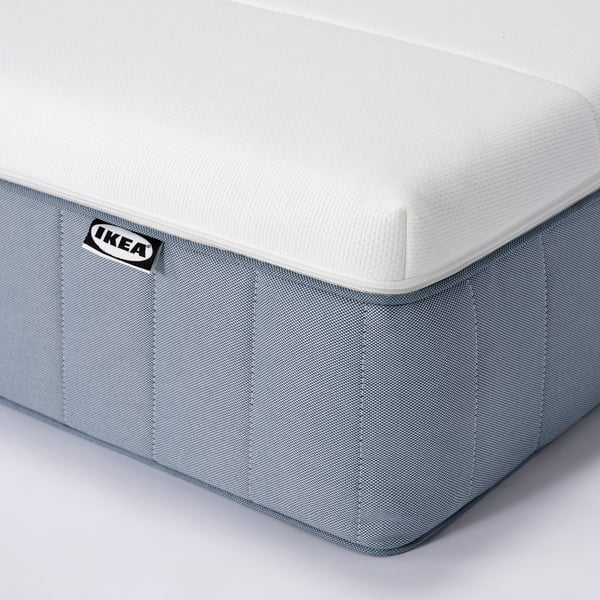 VALLBERGET Pocket sprung mattress, with coir super firm/light blue, 90x200 cm