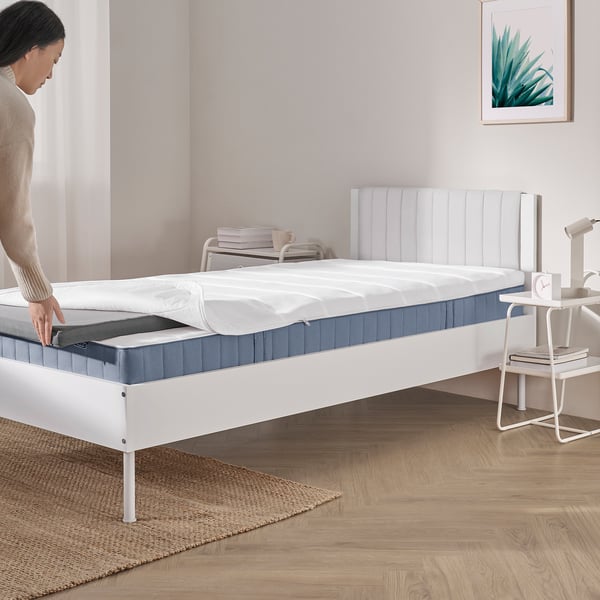 VALLBERGET Pocket sprung mattress, with coir super firm/light blue, 90x200 cm