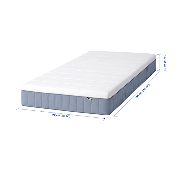 VALLBERGET Pocket sprung mattress, with coir super firm/light blue, 90x200 cm