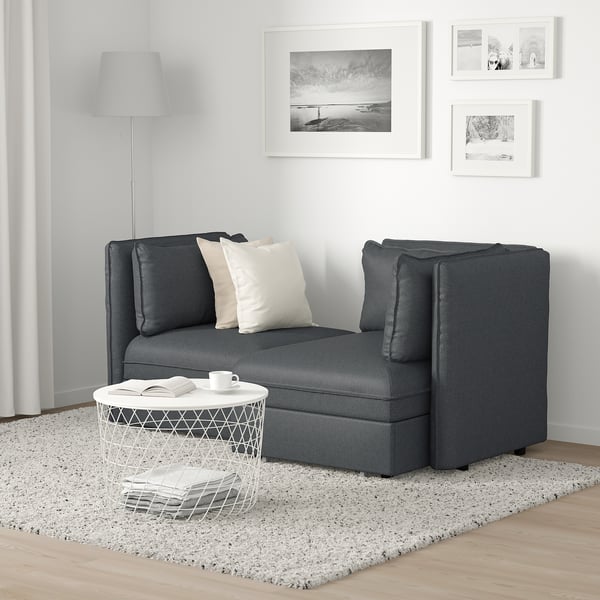 VALLENTUNA 2-seat modular sofa with sofa-bed - and storage/Hillared dark grey - IKEA
