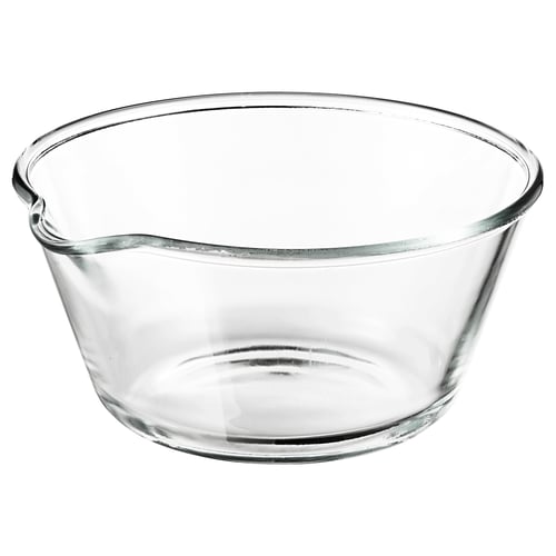 VARDAGEN glass bowl, clear, round with spout, simple design.