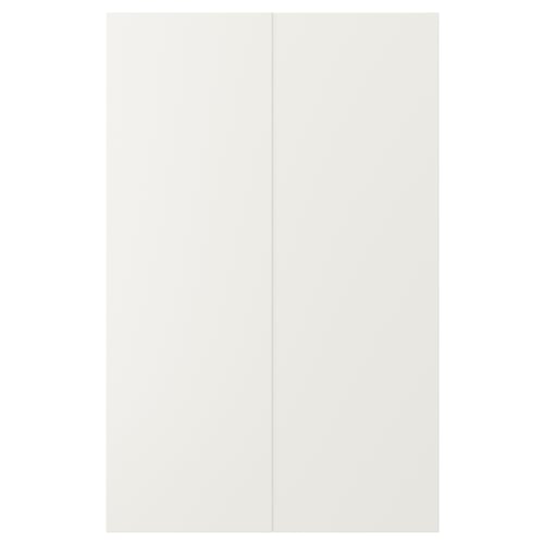 Displays a white cabinet door from the ikea VEDDINGE series, featuring a sleek, modern design with a smooth finish.