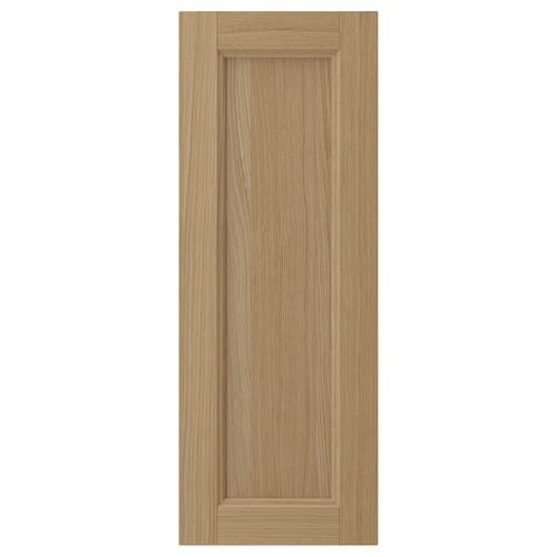 VEDHAMN natural wood cabinet door. Rectangle shape with grooved panel. Crafted from oak, finished with clear lacquer.