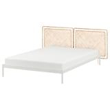 VEVELSTAD Bed frame with 2 headboards, white/Tolkning rattan, 150x200 cm