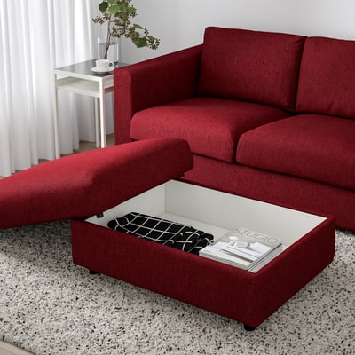VIMLE Footstool with storage, Lejde red/brown
